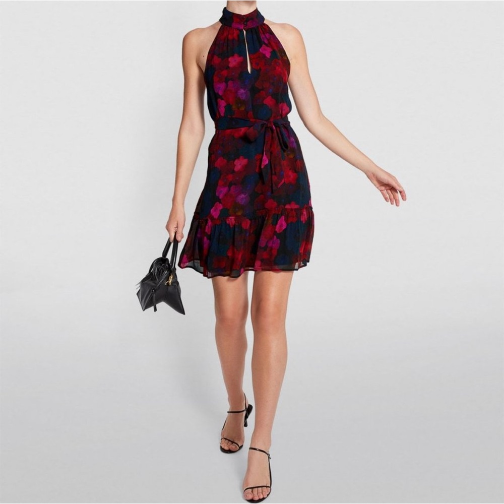 PAIGE Cayman Silk Red and Black Floral Dress